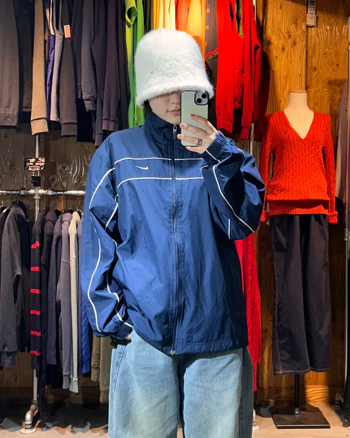 M 나이키 스우시 올드스쿨 사이드라인 화네이비 바람막이 상품이미지1