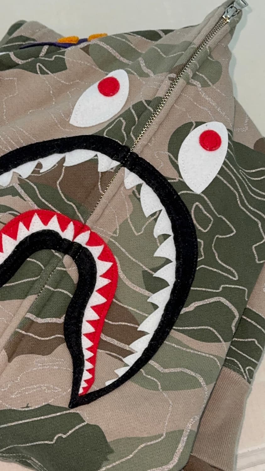 Bape 베이프 레이어드 라인 카모 샤크 풀 집업 후드 토프 녹계 황계 상품이미지3