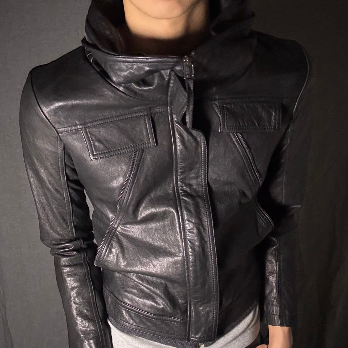 High neck lamb skin leather jacket 상품이미지5