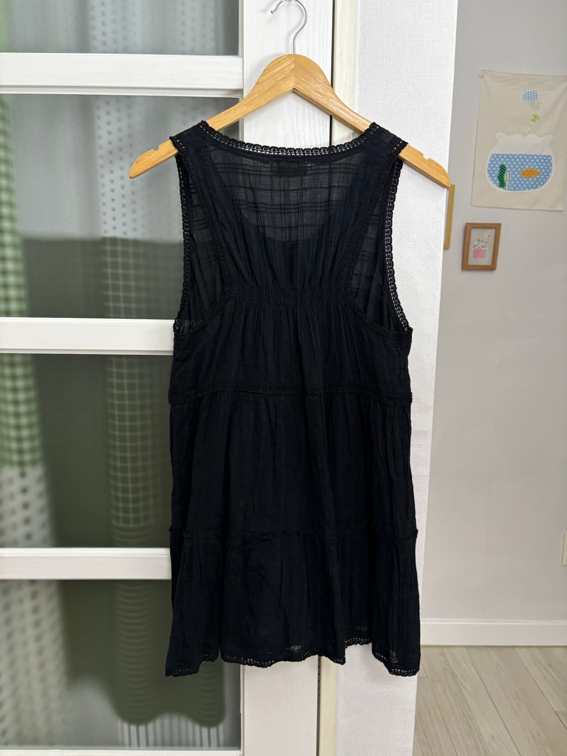 블랙 잔체크 슬리브리스 상품이미지5