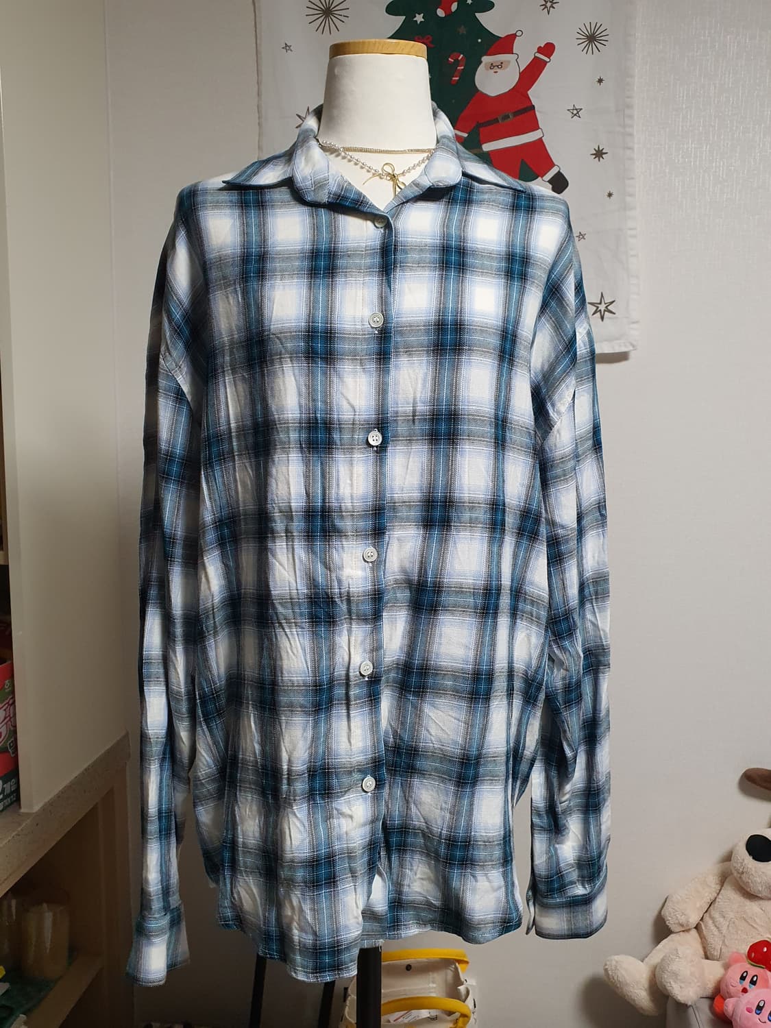 [빈티지] 블루 체크 남방 루즈핏 셔츠 상품이미지1