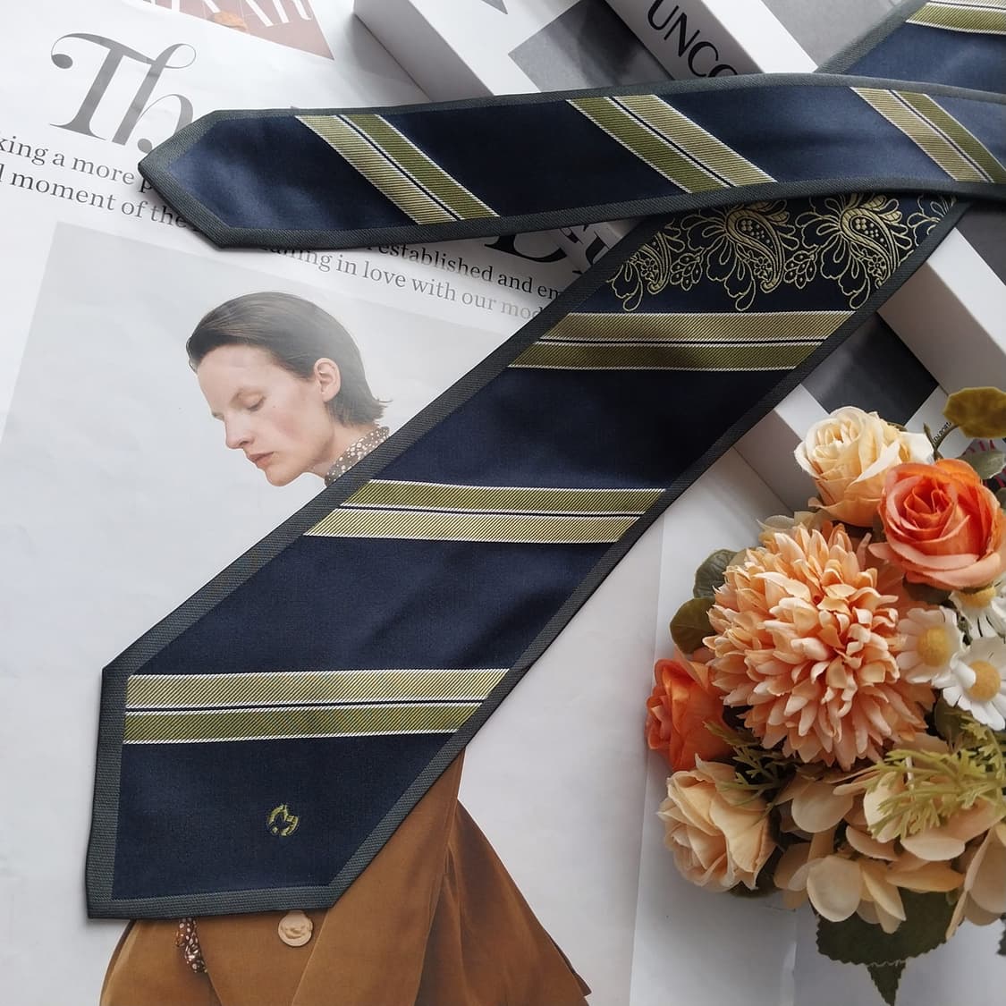 밀라숀 실크 네이비 스트라이프 넥타이 8.7cm S~A+등급 K2519 상품이미지3