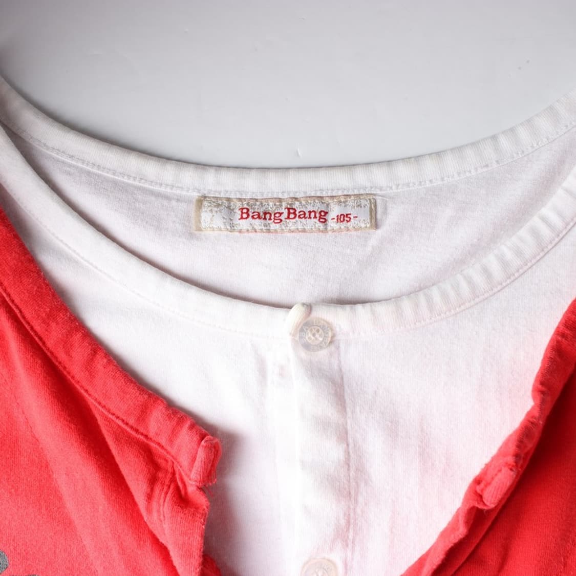 뱅뱅 레드 레이어드 헨리넥 반팔티 XL 상품이미지5