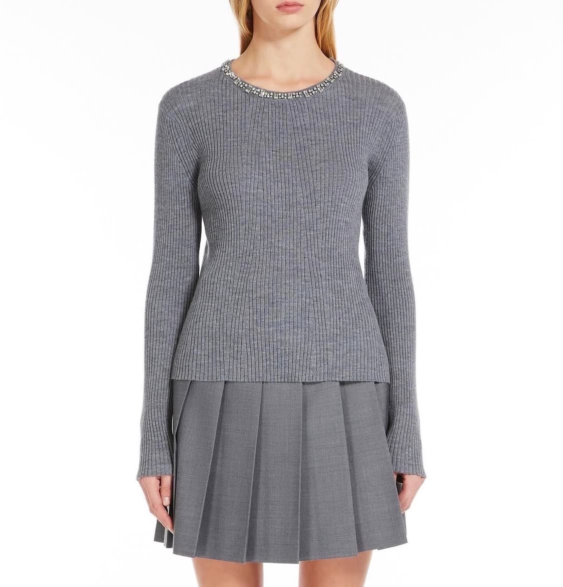 (정품/새상품) 막스마라 스튜디오 여성 그레이 크리스탈 넥 골지 울 니트 상품이미지6