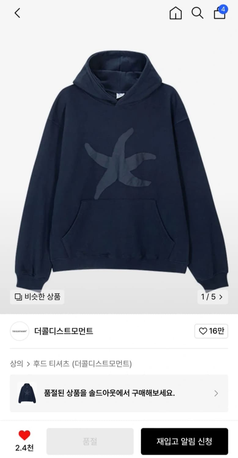 더콜디스트모먼트 네이비 후드티 m사이즈 상품이미지1