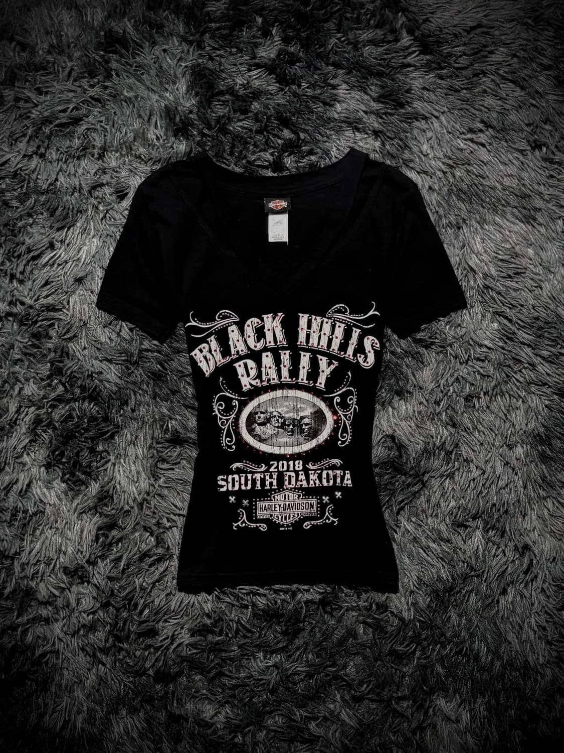 HARLEY DAVIDSON 레터링 레드 큐빅 V넥 블랙 빈팔 티셔츠 상품이미지1