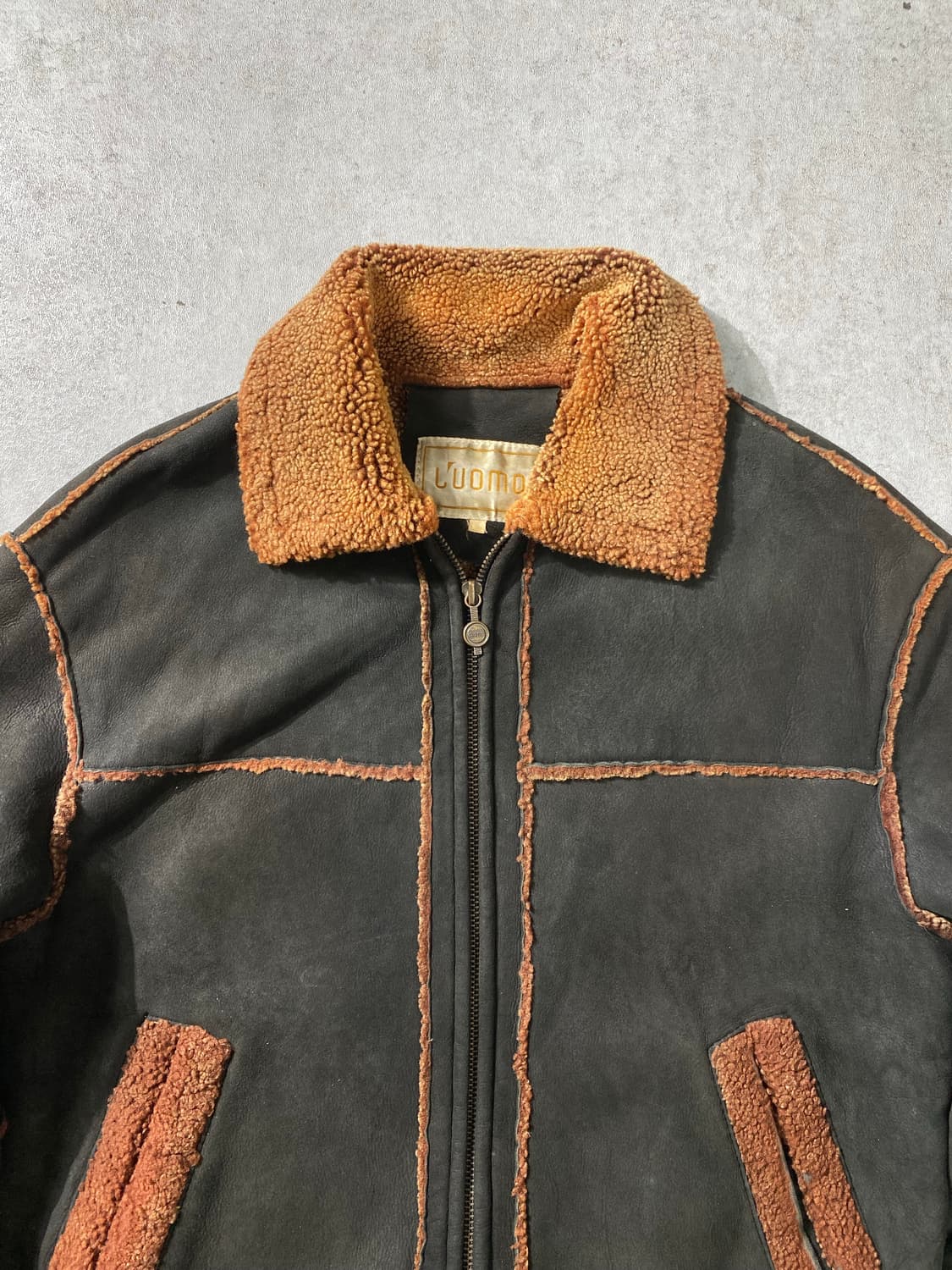 [XL] 90s L'UOMO 양가죽 시어링 무스탕 레더자켓 상품이미지2