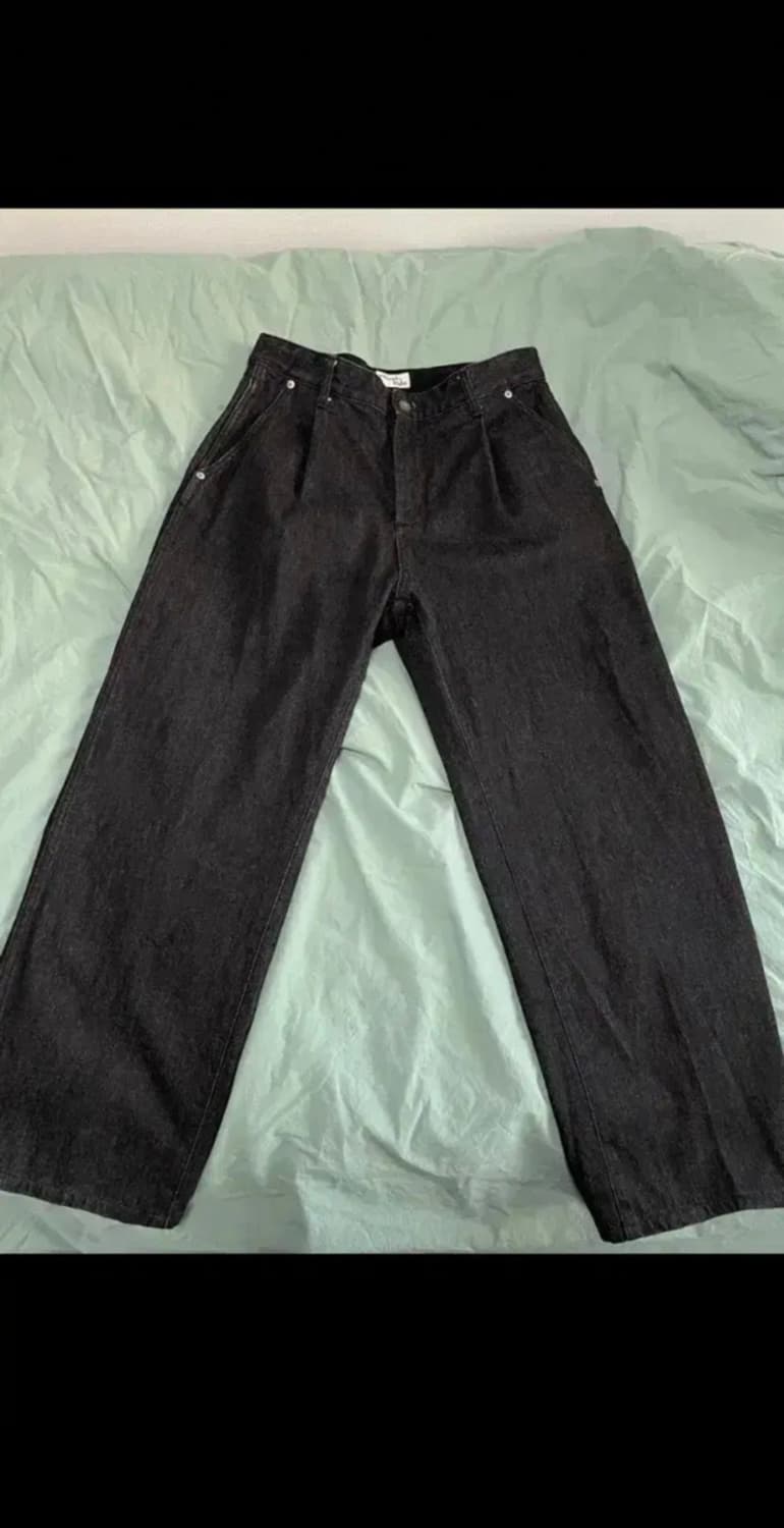 [1 ] 러프사이드 드레이프 데님팬츠 블랙 상품이미지2