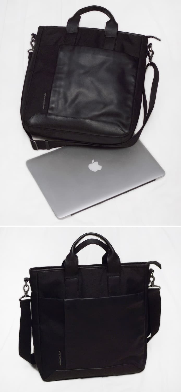 신품급) 만다리나덕 피에트로 블랙 캔버스레더 토트.숄더백 상품이미지2