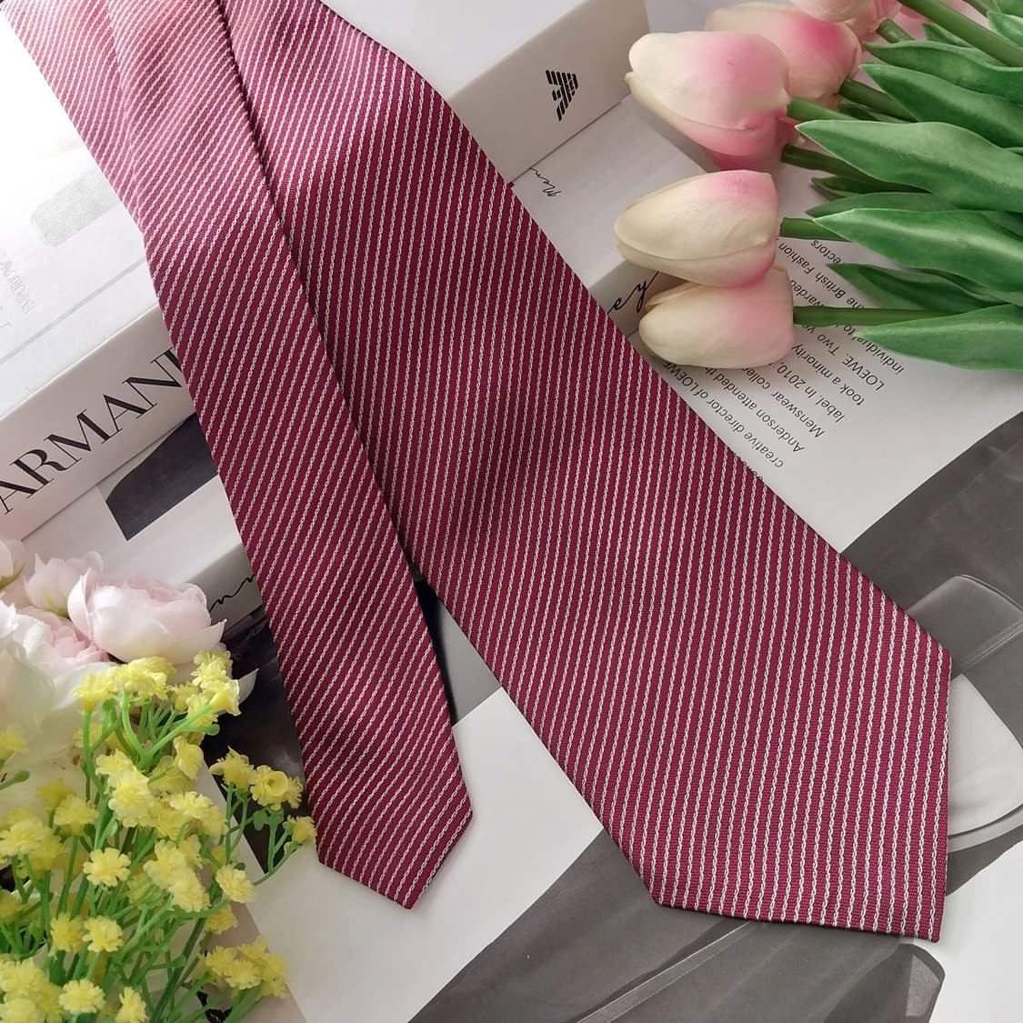 아르마니 꼴레지오니 실크 와인 레드 넥타이 9.5cm A+등급 K1322 상품이미지2