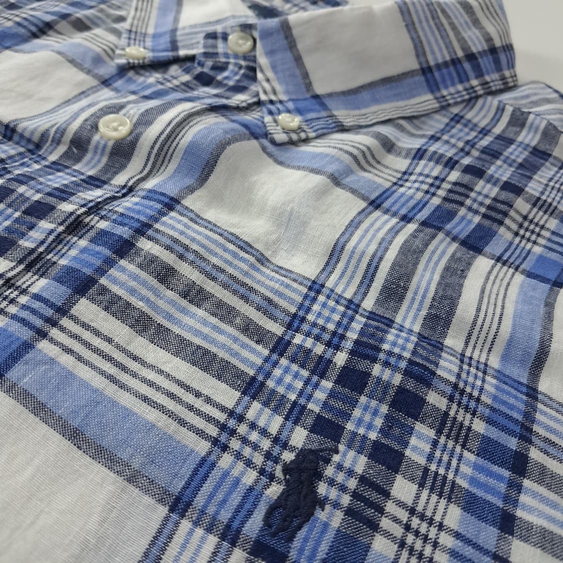 CK983 2XL 폴로 린넨 블루 마드라스 반팔 셔츠 남방 상품이미지5