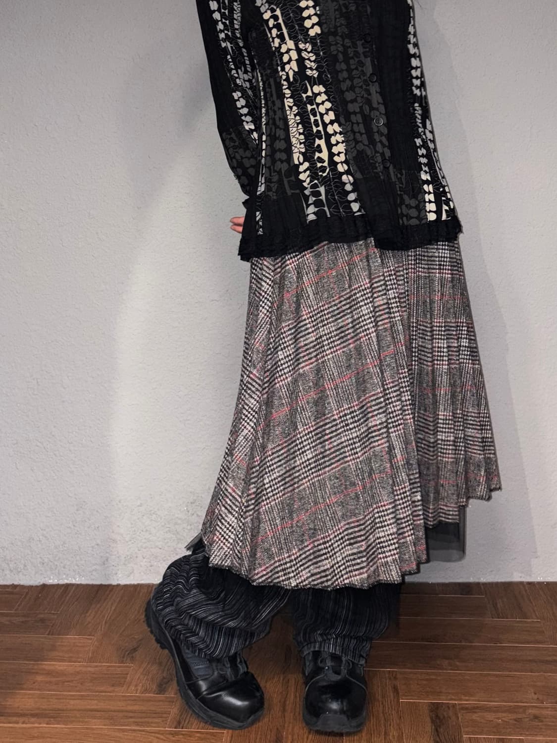 빈티지 샤 체크 플리츠 롱스커트 상품이미지2