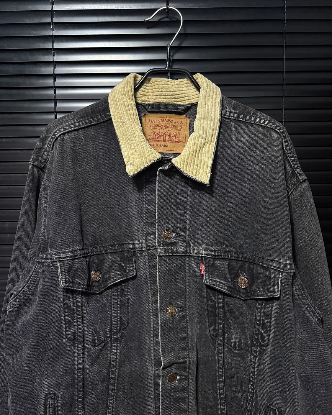 리바이스 90s 70507-4159 흑청 데님 워크 트러커 자켓 골덴 L 상품이미지2