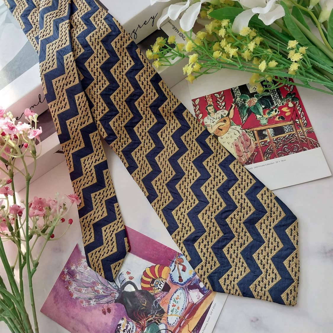 제냐 실크 골드 지그재그 패턴 넥타이 9.6cm A+등급 A1474
 상품이미지3