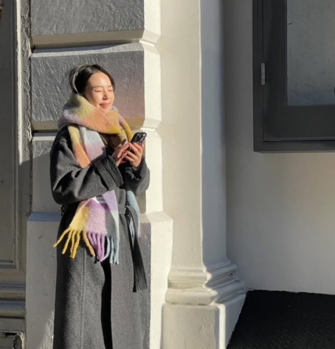 아크네스튜디오 울 모헤어 체크 목도리 스카프 바이올렛 옐로우 블루 상품이미지3