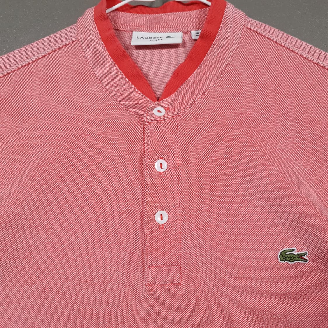 105) 라코스테 신형 배색 포인트 헨리넥 반팔 카라티 폴로 셔츠 레드 상품이미지4