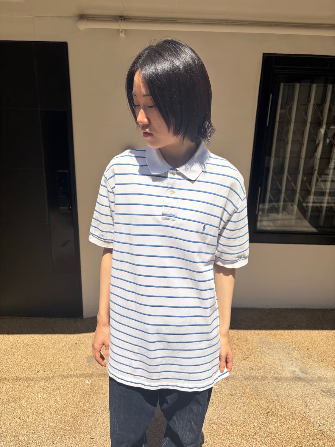 Polo Ralph Lauren 블루 스트라이프 반팔 카라 티셔츠 L 상품이미지3