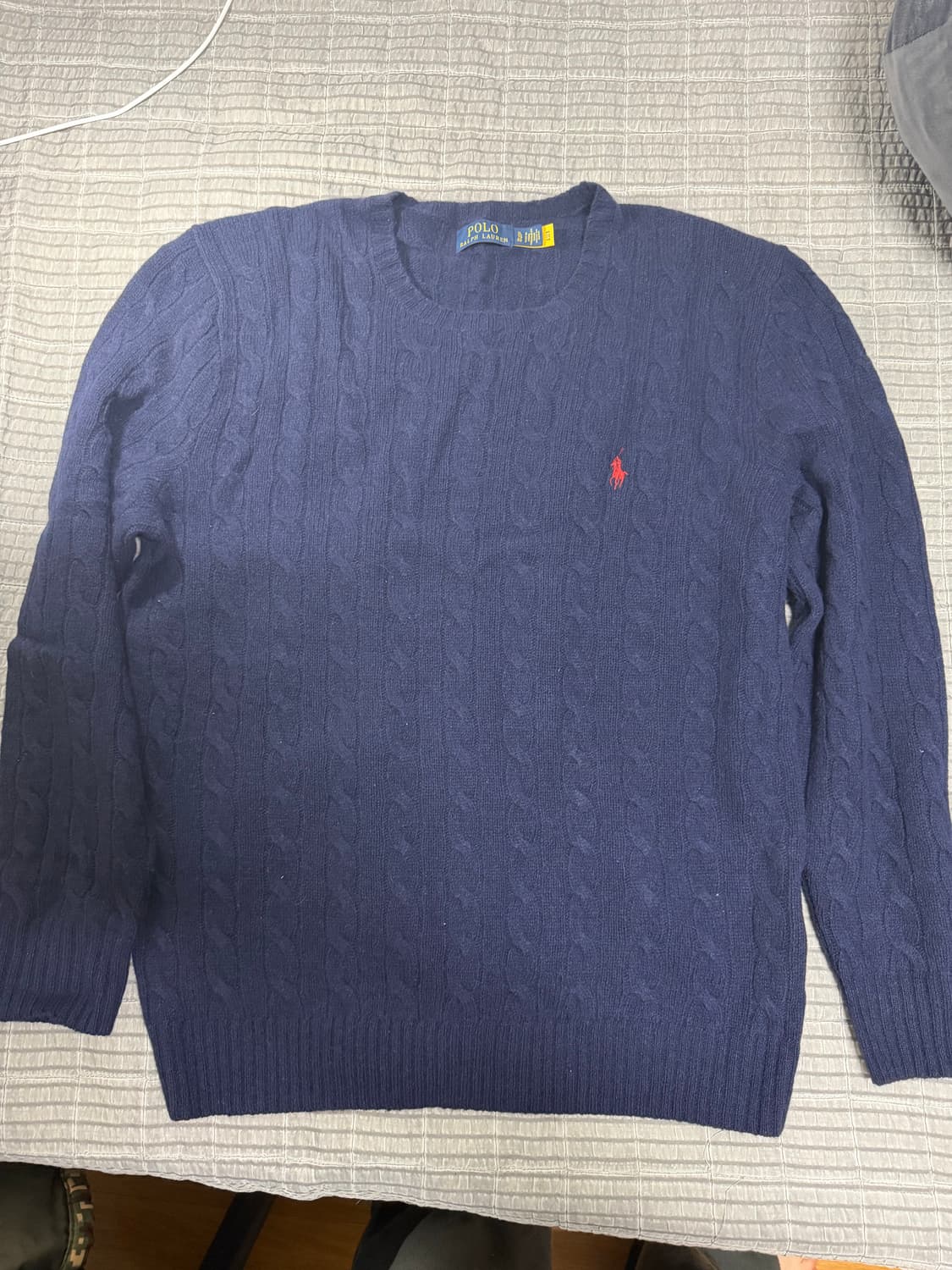 폴로 랄프로렌 케이블 니트 울 캐시미어 스웨터 - 블루 상품이미지1