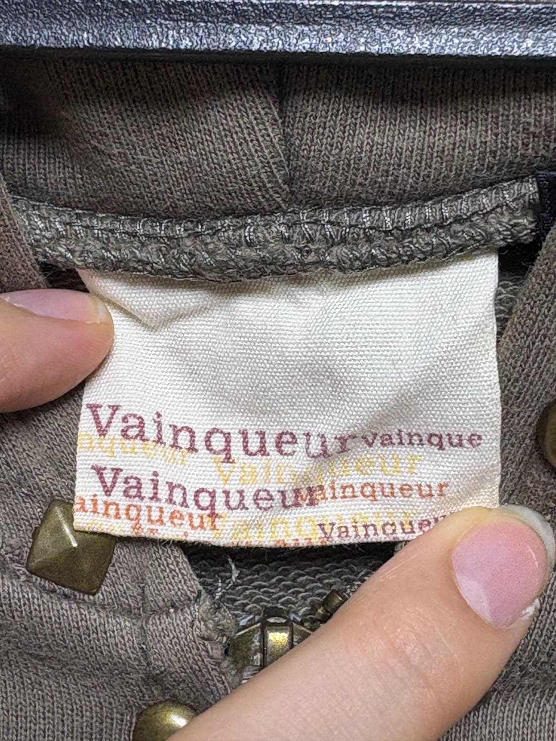 일본빈티지 펑크 와투케 카키 스터드 후드집업 상품이미지3