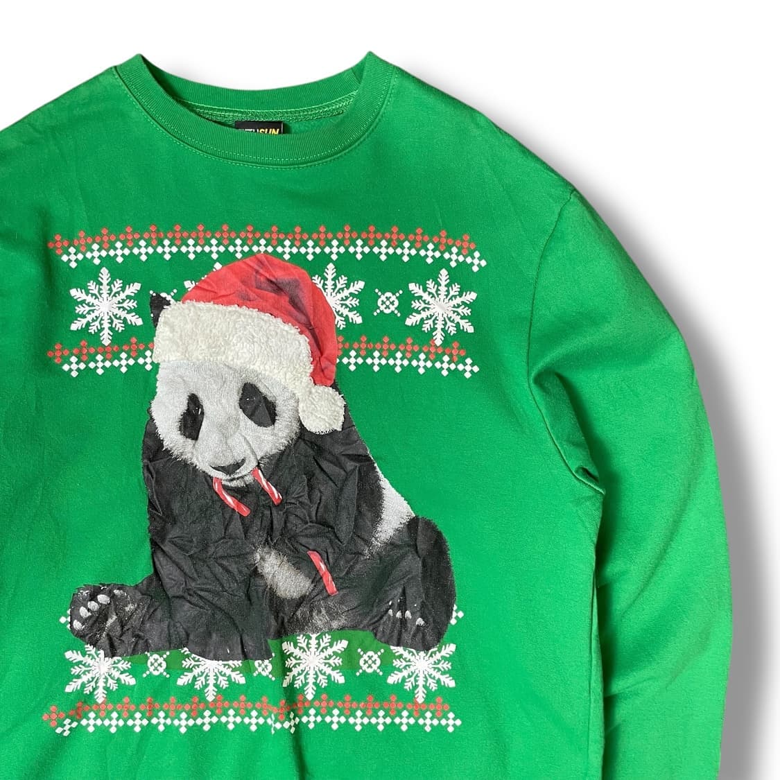 USA 크리스마스 팬더 판다 그린 노르딕 기모 맨투맨 M 상품이미지3