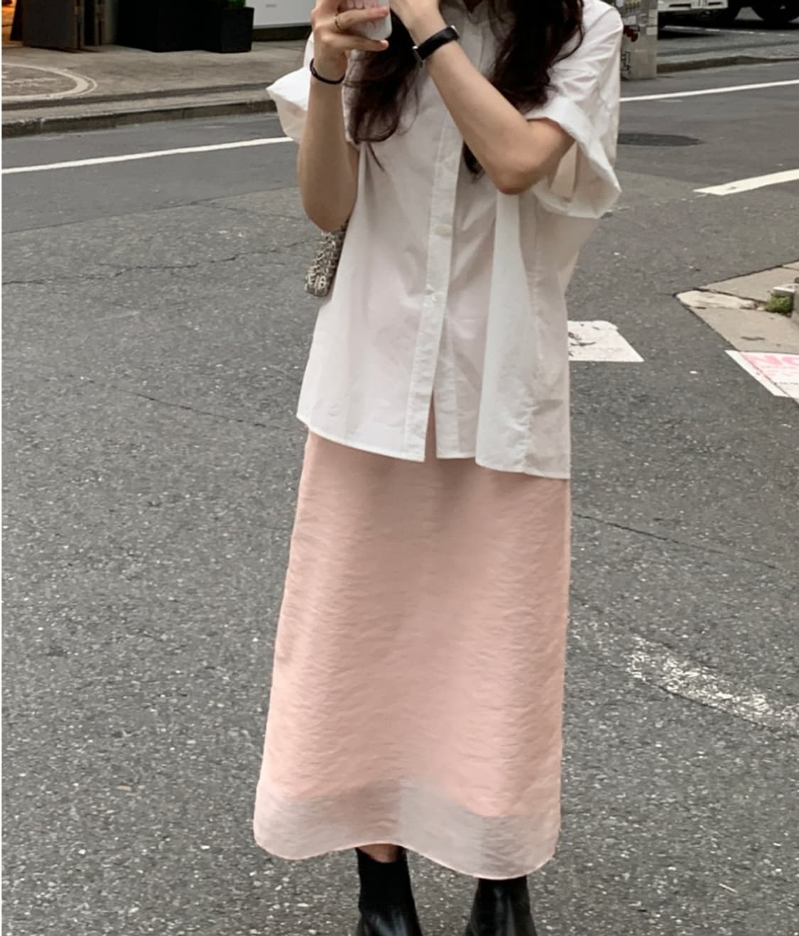 새상품) 리어스 글로우레이어 스커트 피치핑크 S 상품이미지1