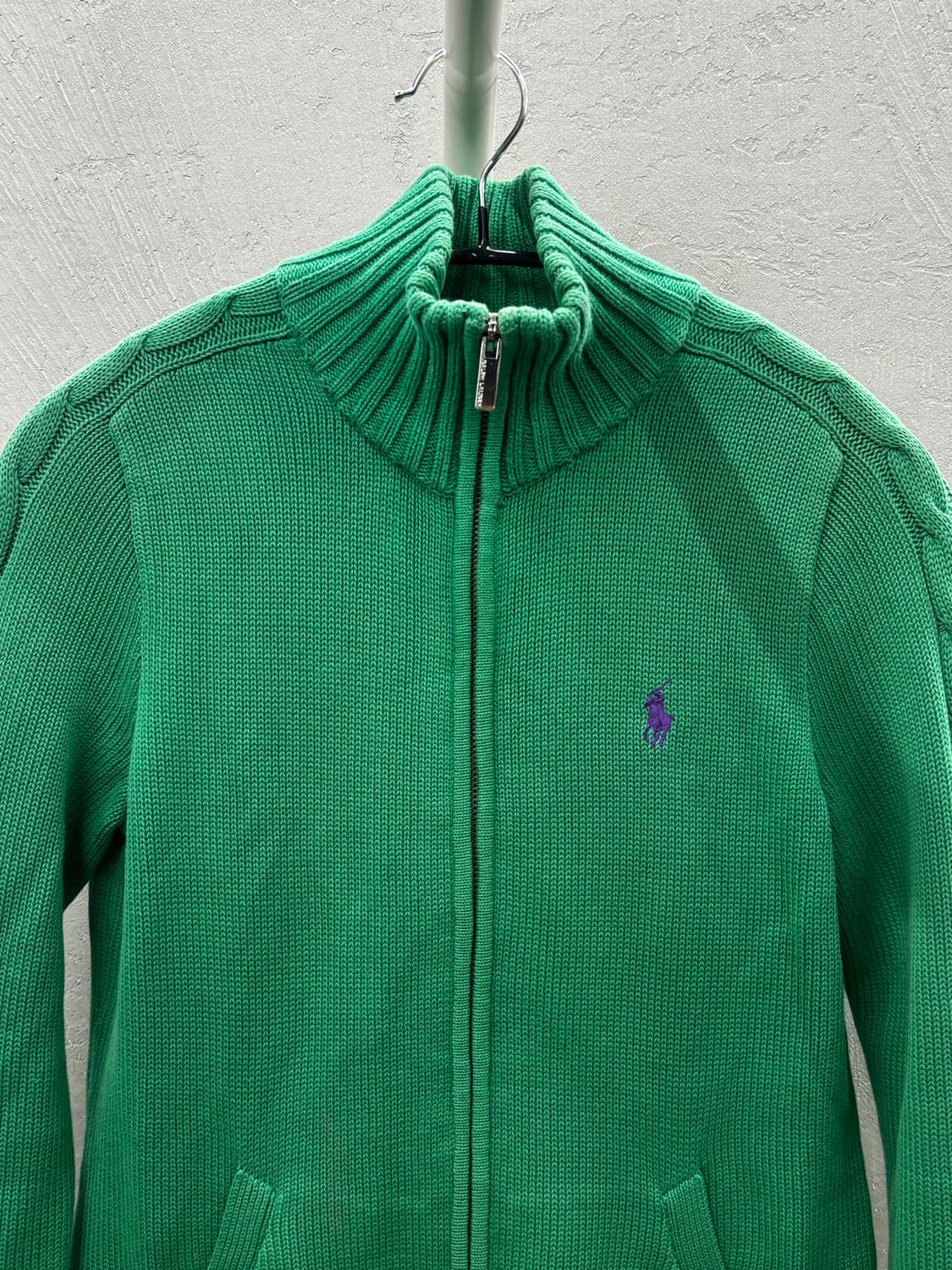 폴로 랄프로렌 케이블 니트 집업 그린 S 상품이미지3