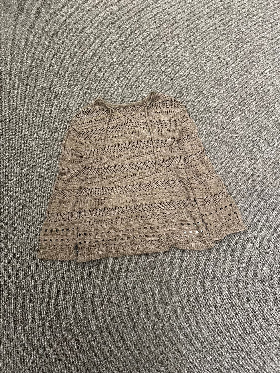 OS)Japanese vintage 여성 루즈핏 크로셰 브라운 v넥 니트 상품이미지3