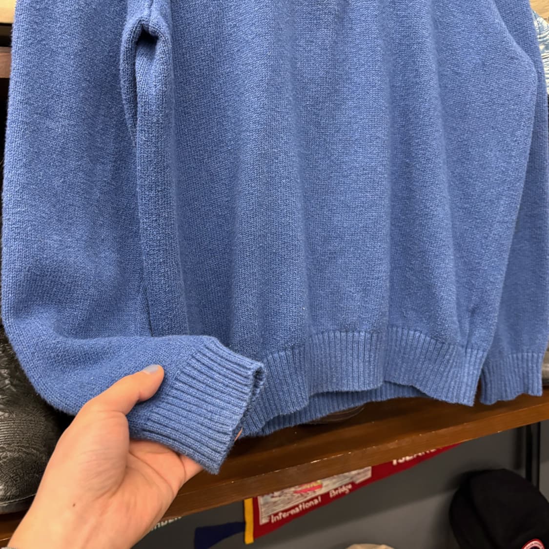 90s 폴로 랄프로렌 더블립 하프집업 코튼 니트 스웨터 블루 N638 상품이미지4