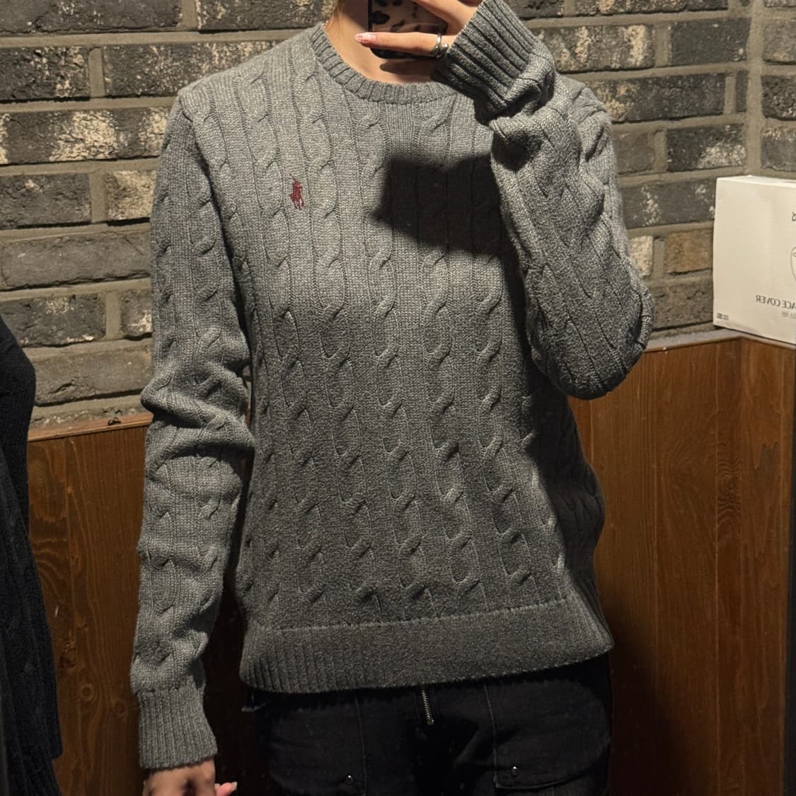 XS) 폴로 랄프로렌 코튼 케이블 꽈배기 라운드넥 니트 그레이 상품이미지9