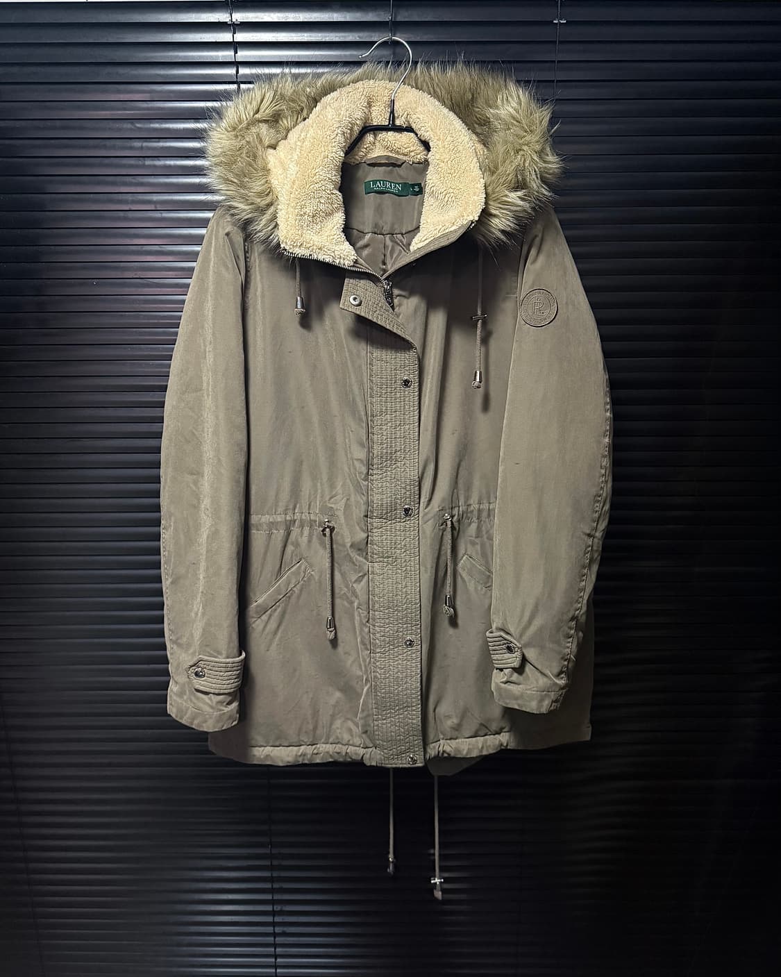 폴로 랄프로렌 브라운 갈색 양 털 후드 후디 야상 피쉬테일 누빔 방한 L 상품이미지3