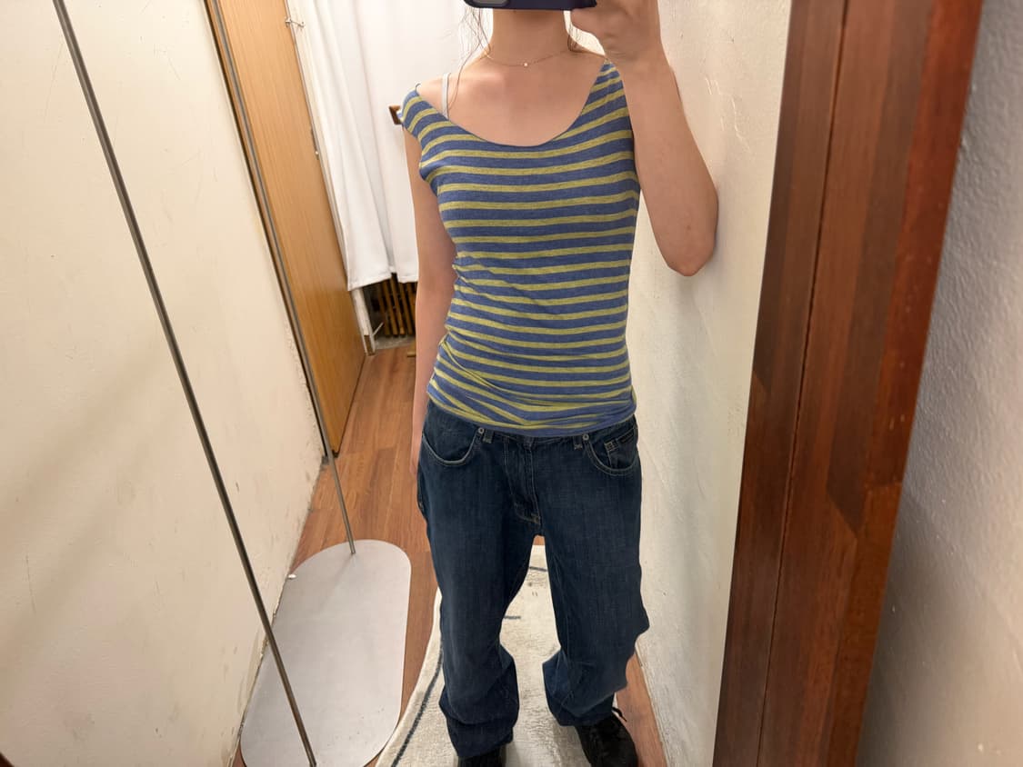 빈티지 레이어드 슬리브리스 그린 블루 상품이미지2