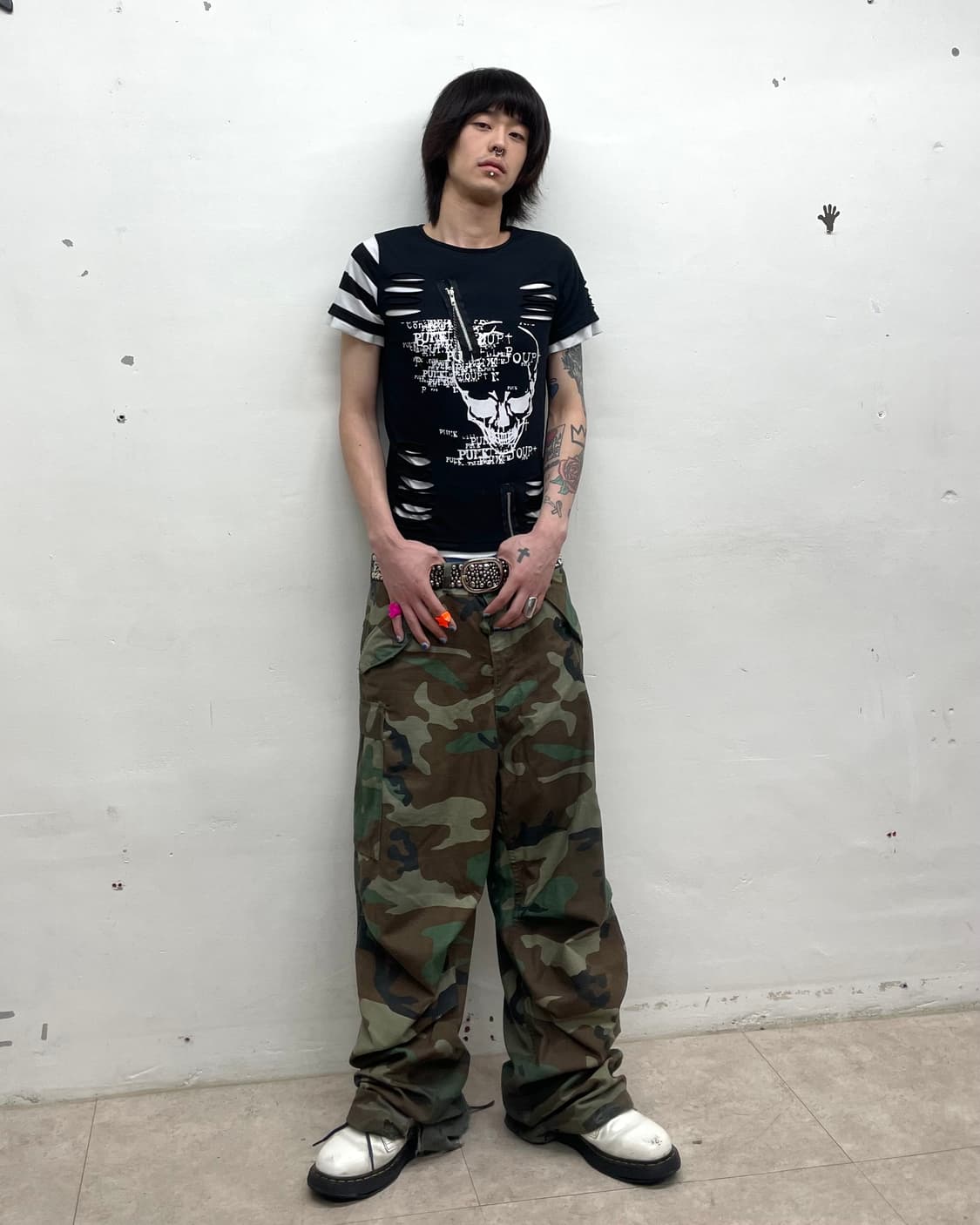 Skull Zipper Slit Punk T-Shirt  상품이미지9