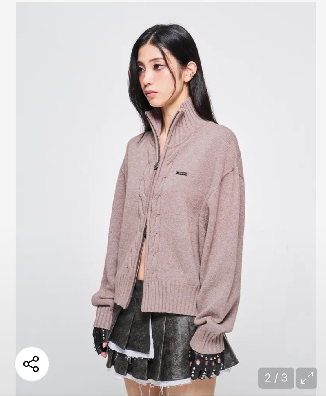 Yeel CABLE KNIT METAL LOGO ZIP-UP PINK 상품이미지2