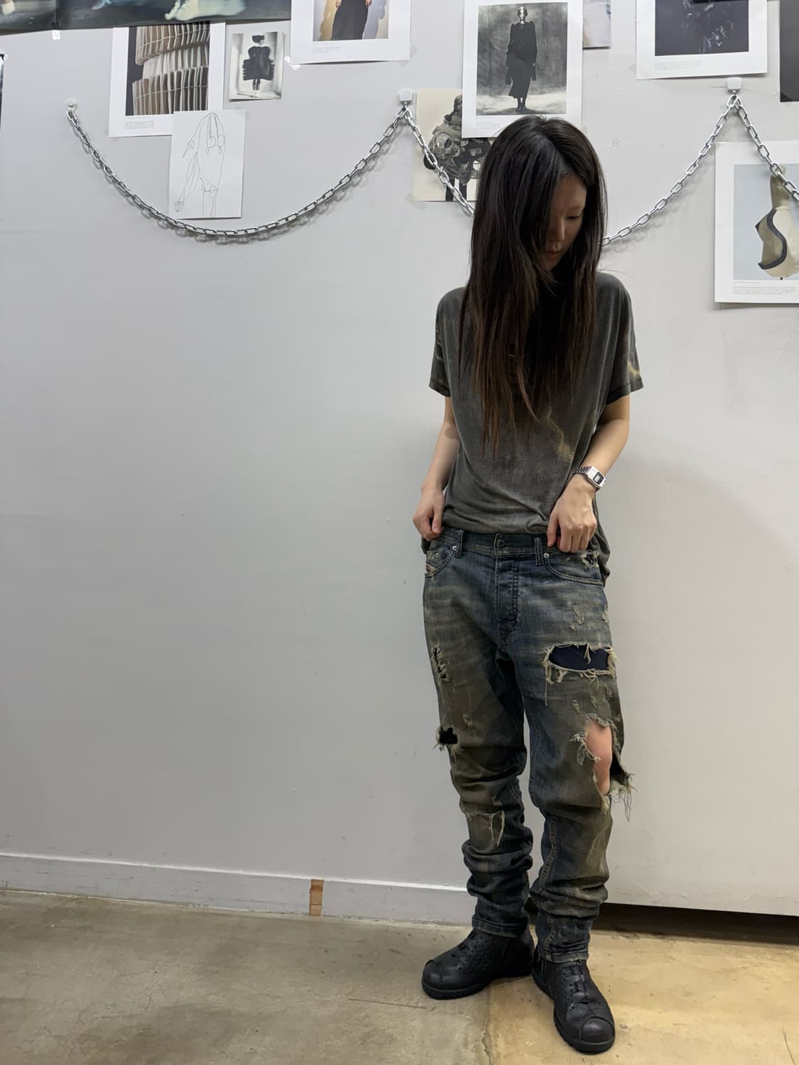 디젤 그런지 데미지 디테일 데님진 상품이미지4