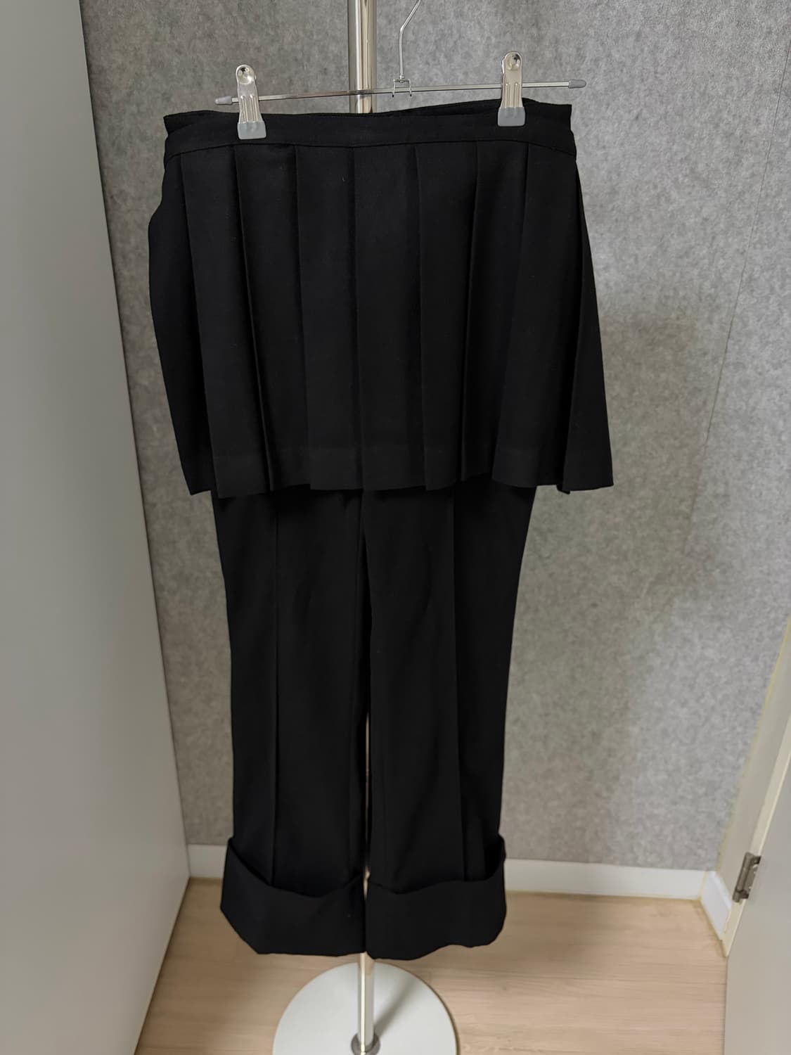 페인츄얼 플리티드 스커트 레이어드 팬츠 블랙 S 상품이미지8