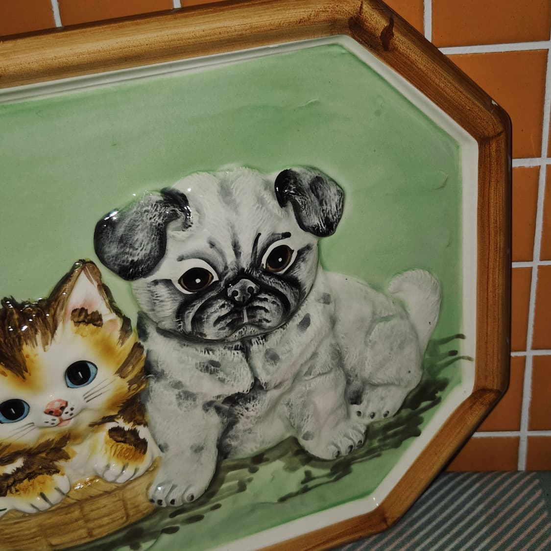 70s 가토 고양이&강아지 포셀린 벽걸이 3D 액자 상품이미지8