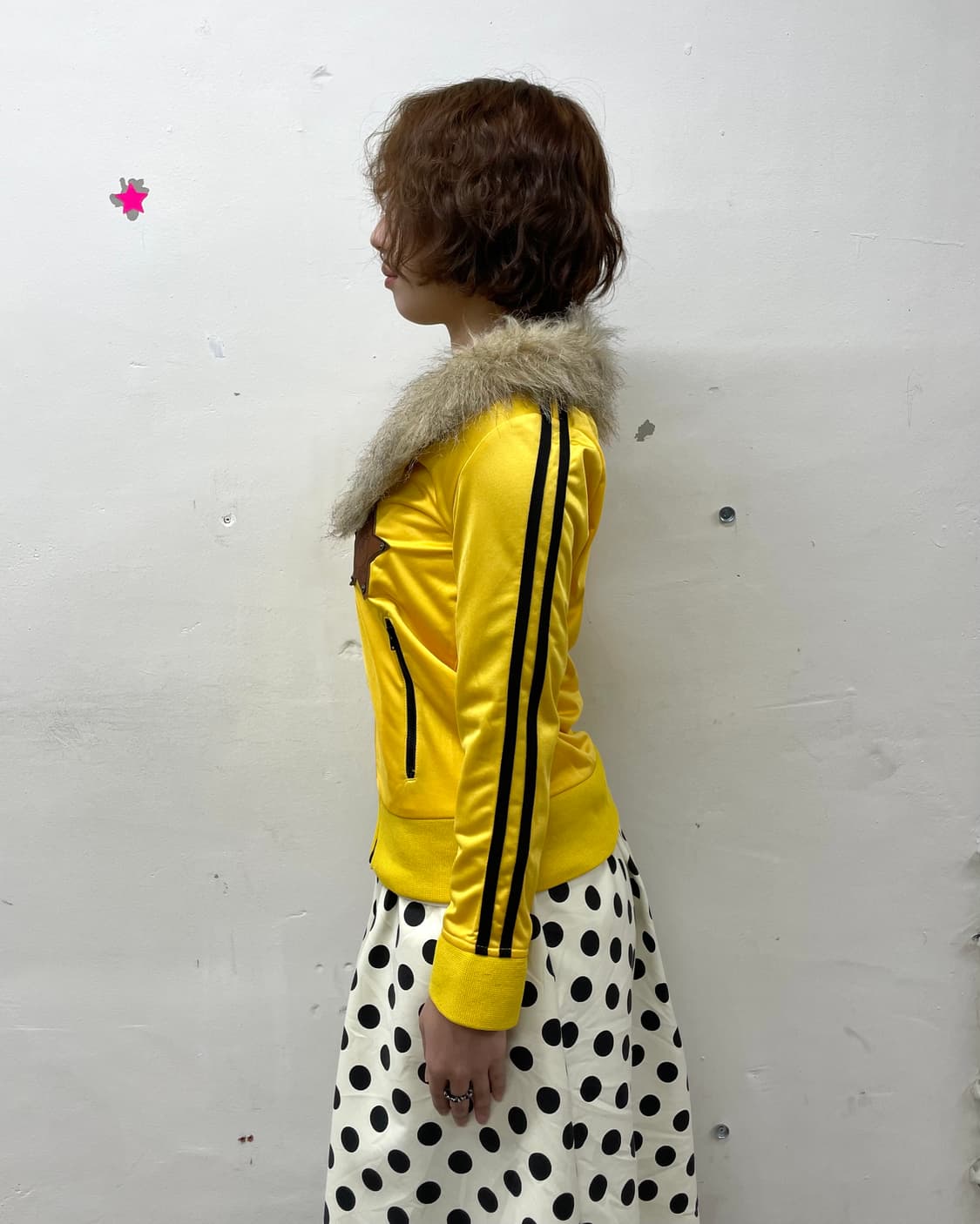 Retro Star Glossy Yellow Fur Track Top 상품이미지5