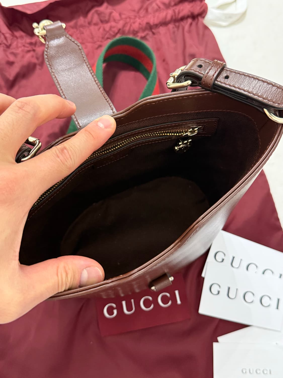 구찌 미니 버킷 숄더백 로쏘 앙코라 레더 상품이미지5