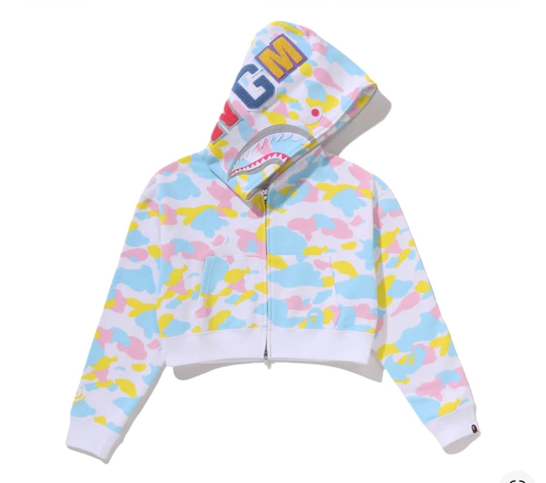 베이프 뉴 멀티 카모 샤크 크롭 풀 집 후드 화이트 상품이미지1