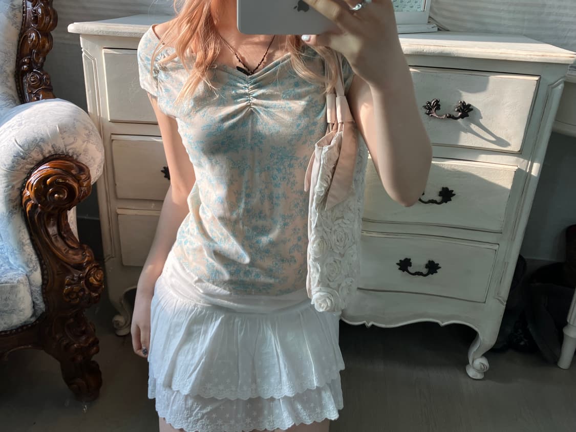 Kumikyoku 쿠미쿄쿠 민트 플로럴 오프숄더 상품이미지1