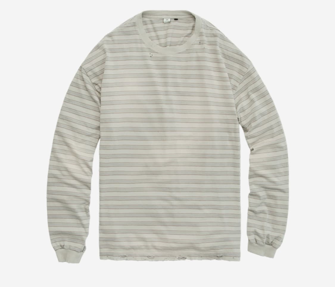 [3]폴리테루 스트라이프 롱슬리브 하드 데미지드 001 워시드 에크루 상품이미지1