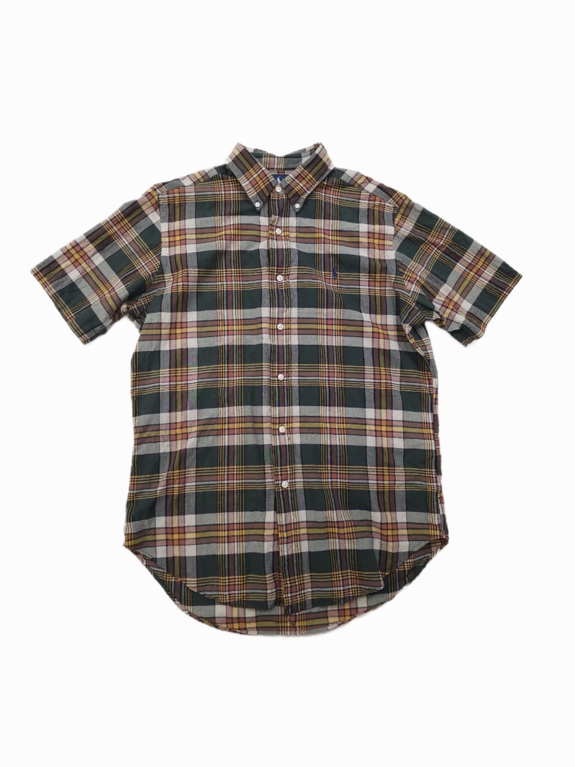 [M] 90s 폴로 랄프로렌 그린/머스타드 클래식 핏 체크 반팔 셔츠 상품이미지1