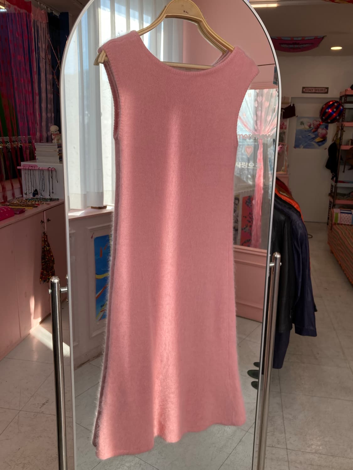 핑크 앙고라 나시 니트 롱 원피스 상품이미지1