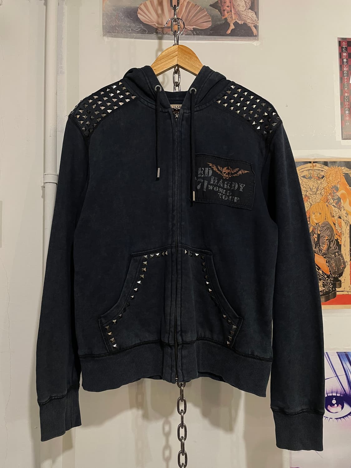 ed hardy 71 월드투어 스터드 패치워크 워싱 네이비 후드집업 상품이미지1