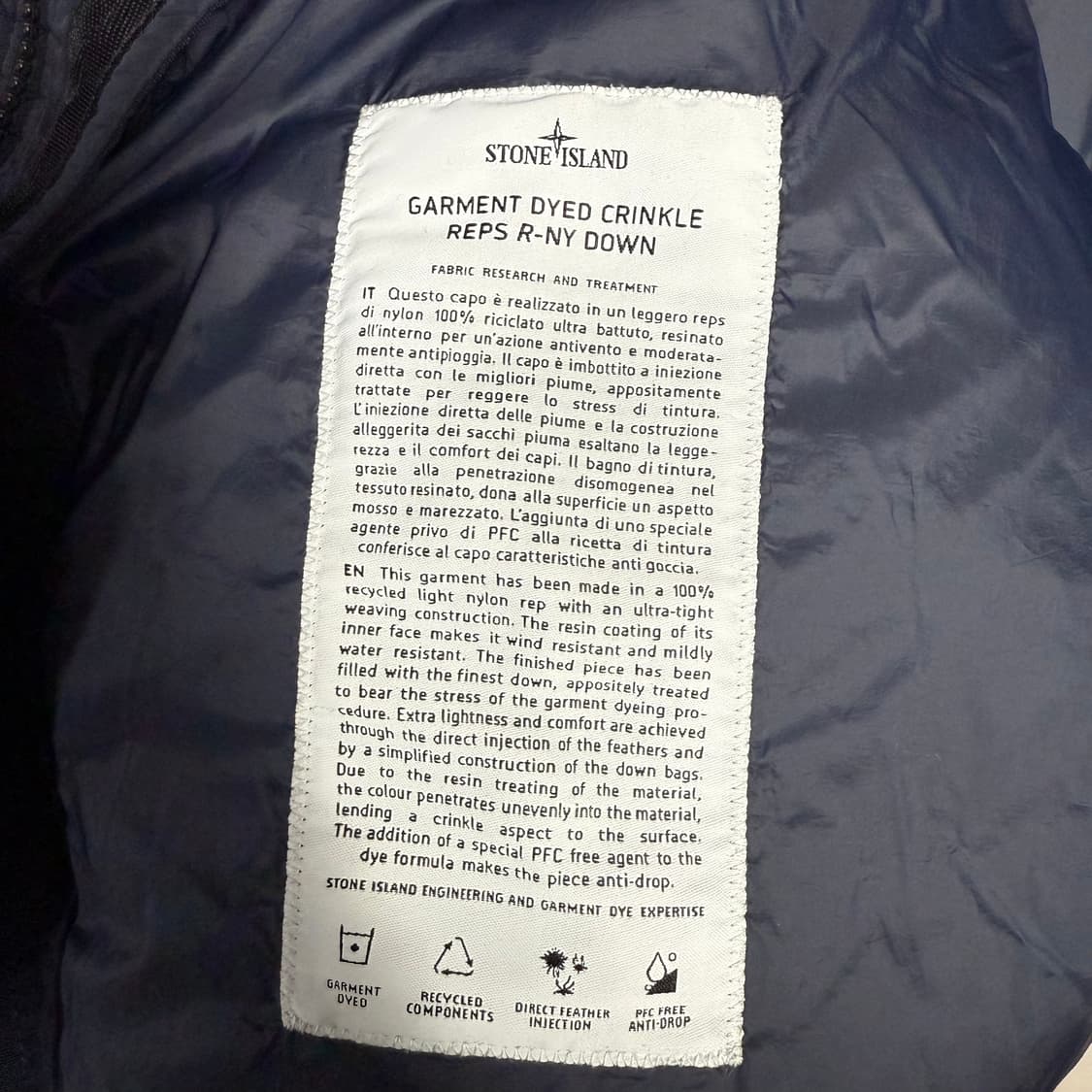 XXL 스톤아일랜드 패치와펜 가먼트 크링크랩스 다운 네이비 패딩 상품이미지7