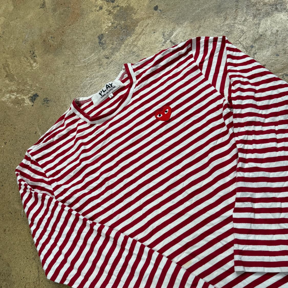 꼼데가르송 레드 스트라이프 단가라 긴팔 롱슬리브 티셔츠 상품이미지2