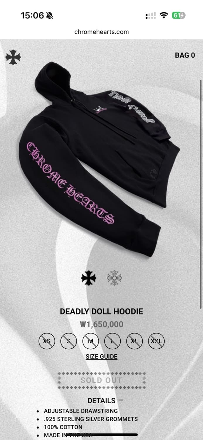 크롬하츠/ 데들리돌 후디/ L 상품이미지2