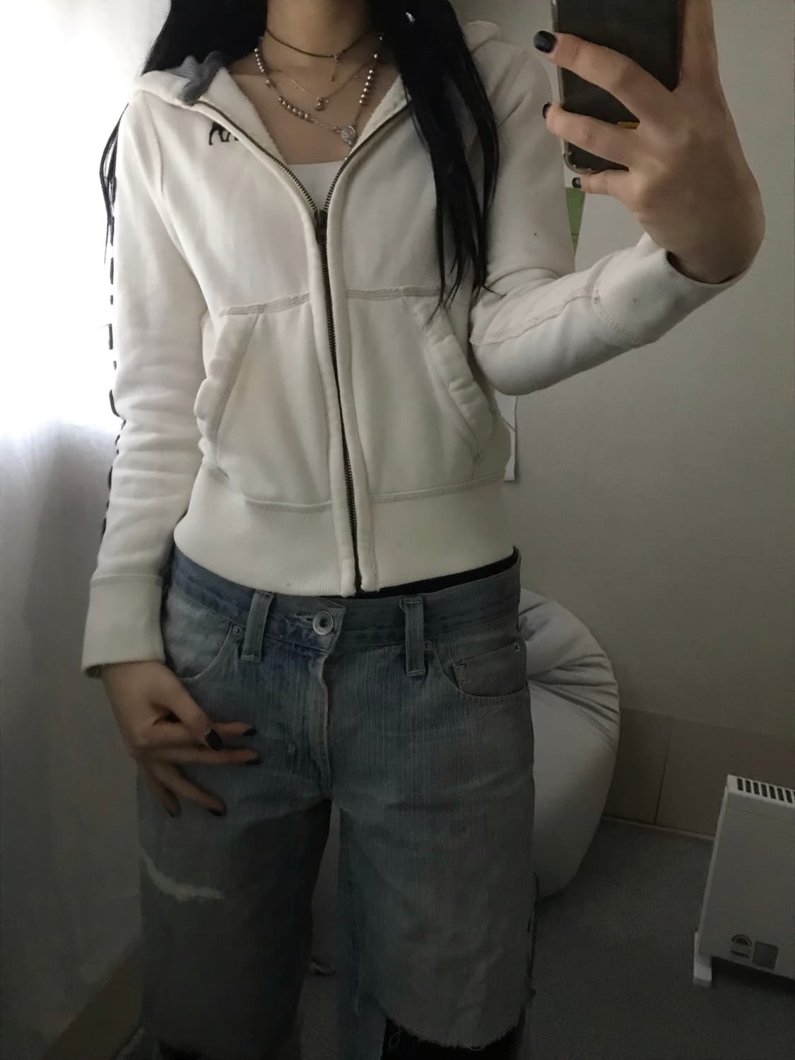 아베크롬비 아이보리 스티치 후드집업 상품이미지1