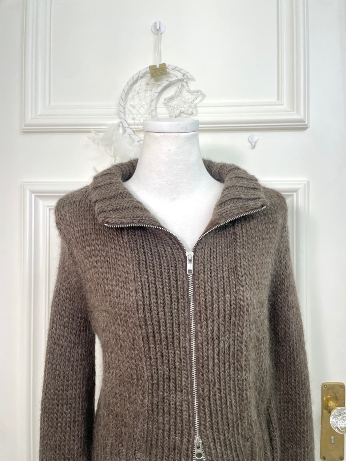 brown collar two-way zip cardigan 상품이미지5