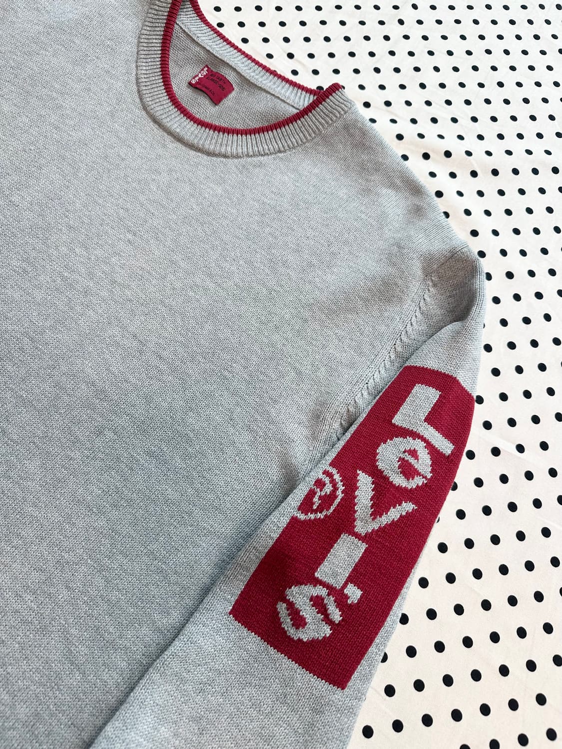 00's 리바이스 로고 스펠아웃 빈티지 그레이 코튼 니트 상품이미지4